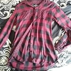 Burgundy and black flannel/button up/blouse